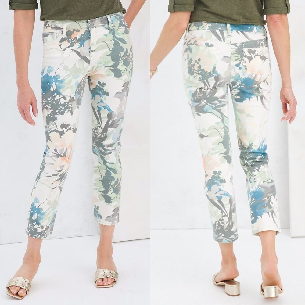 Nwt New Chico's So Slimming Floral Girlfriend Crops Pants Size 2 Us L
